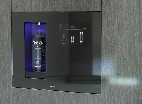 Built-in water cooler and dispenser I-Wall - Zerica Built In Water Cooler, Water Bottle Filler In House, Built In Water Dispenser Cabinet, Built In Water Dispenser, Water Dispenser Ideas Kitchens, Water Dispenser Cabinet Ideas, Dispenser Ideas, Mid Century Modern House Plans, Beverage Bar