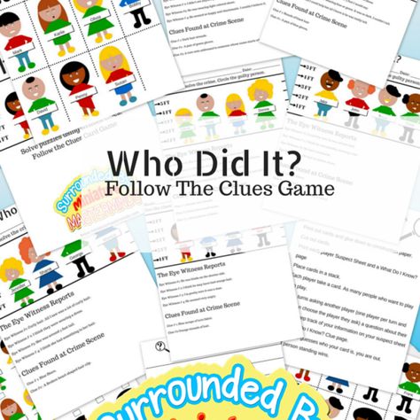 Who Did It? #Free #Printable Guessing Game And Crime Solving Worksheets Mystery Games For Kids, Spy Theme, Clue Games, Detective Game, Children's Games, Spy Party, Spy Games, Spy Kids, Mystery Games