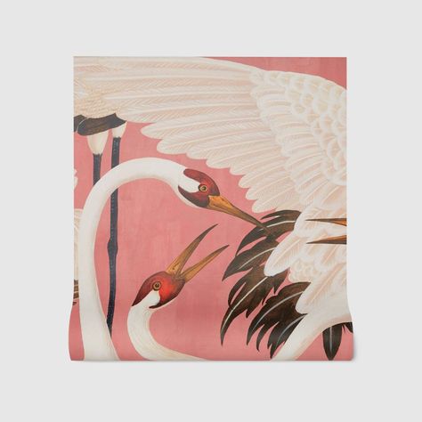 Heron Print Wallpaper | GUCCI® DK Agriculture Projects, Tiger Decor, Flora Print, Pink Backdrop, Gucci Gifts, Water Based Stain, Luxury Wallpaper, Print Wallpaper, Wallpaper Panels