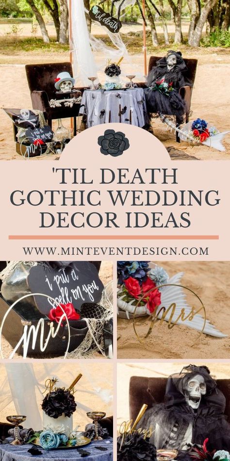 Gothic Chic Wedding Decor, Skull Wedding Decorations, Goth Wedding Ideas, Spooky Wedding Ideas, Gothic Wedding Ideas, Halloween Wedding Decor, Halloween Wedding Centerpieces, Gothic Wedding Decorations, Halloween Wedding Ideas