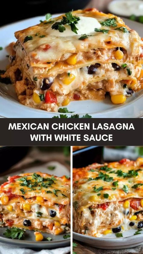 Mexican chicken lasagna with white sauce – Culinary Chase Chicken Lasagna Healthy, Mexican Chicken Lasagna Recipe, Mexican Lasagna Recipe Chicken, Mexican Lasagna With Chicken, Chicken Veggie Lasagna Recipe, Gluten Free Chicken Lasagna, Chicken Lasagna With White Sauce, Tortilla Lasagna Recipe, Mexican Style Lasagna