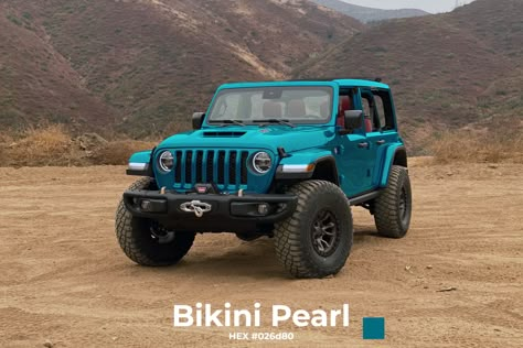 Jeep Wrangler Color Ideas, Teal Jeep Wrangler, Teal Jeep, Jeep Modified, Jeep Wrangler Rubicon 392, Jeep Wrangler Colors, Custom Jeep Wrangler Unlimited, Blue Jeep Wrangler, Jeep Sahara