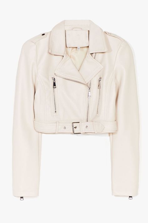 Womens Part Time Rocker Cropped Faux Leather Jacket - Cream Trendy White Leather Biker Jacket, White Fitted Chic Leather Jacket, Cropped White Leather Jacket, Luxury White Leather Jacket For Women, White Leather Biker Outerwear, Cropped Faux Leather Jacket, White Leather Jacket, Faux Leather Biker Jacket, Daily Outfit Inspiration