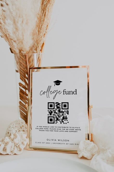 Cute Graduation Party Themes, Grad Party Ideas For Boys, Grad Party Ideas Decorations, Venmo Qr Code Sign, Graduation Party Decor Ideas, Grad Dinner, Grad Table, High School Graduation Party Ideas, Grad Party Theme