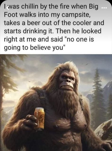 Sasquatch Funny, Bigfoot Art, Bigfoot Humor, Memes Sarcastic, Funny Dude, Twisted Humor, Funny Video Memes, Funny Text Messages, You Funny