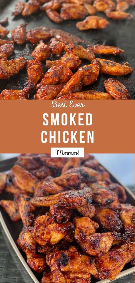 Chicken Wing Smoker Recipes, Crispy Wings On Smoker, Pellet Grill Wings Recipes, Smokey Bones Smoked Wings Recipe, Smoked Buffalo Chicken Wings, Trager Smoked Chicken Wings, Smoked Bbq Wings, Smoked Party Wings, Brined Smoked Chicken Wings