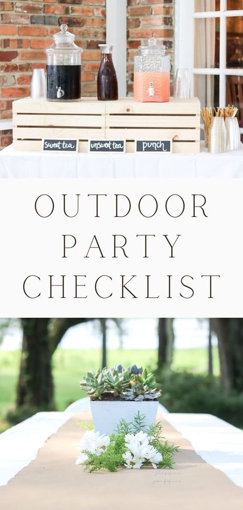 60th Bbq Party Ideas, 30th Backyard Party, Bbq Dinner Party Decor, List For Party Planning, Garden Party Checklist, Hosting Bbq Backyard Parties, Bbq Setup Ideas, Backyard Party Set Up, How To Plan A Party