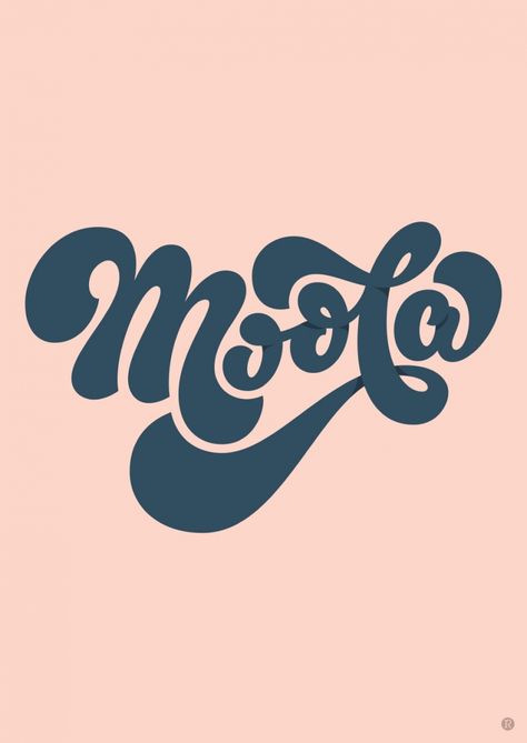 Moola! ___ Rob Clarke 70s inspired typography. typeface, pale pink, navy blue logo design. Creative inspiration Emotional Typography, Illustrative Lettering, Blue Logo Design, Numbers Tattoo, Nifty 50, Typographie Logo, Typographic Posters, Inspiration Typographie, 10 Tattoo