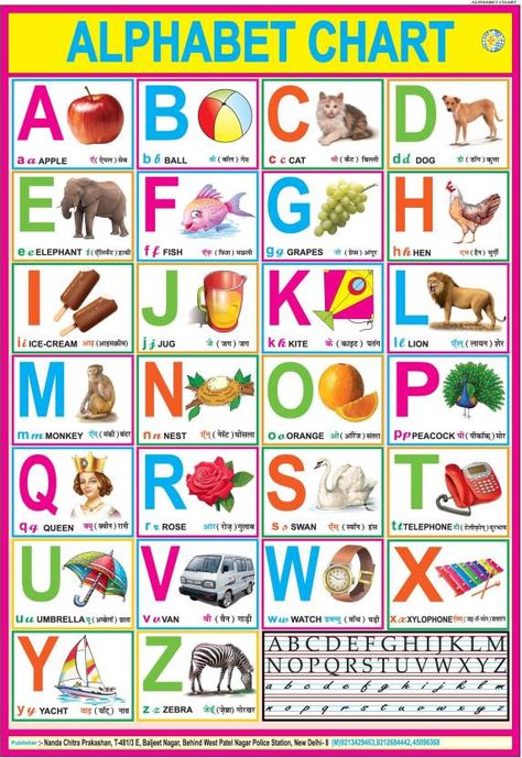 Alphabet Chart Laminated (28 Inch X 40 Inch) Rolled Paper Print 4C1 English Alphabet Chart, Kids Alphabet Book, English Alphabets With Pictures, Free Alphabet Chart, Alphabet Chart Printable, Abc Chart, Phonics Chart, Hand Art Kids, Alphabet Chart