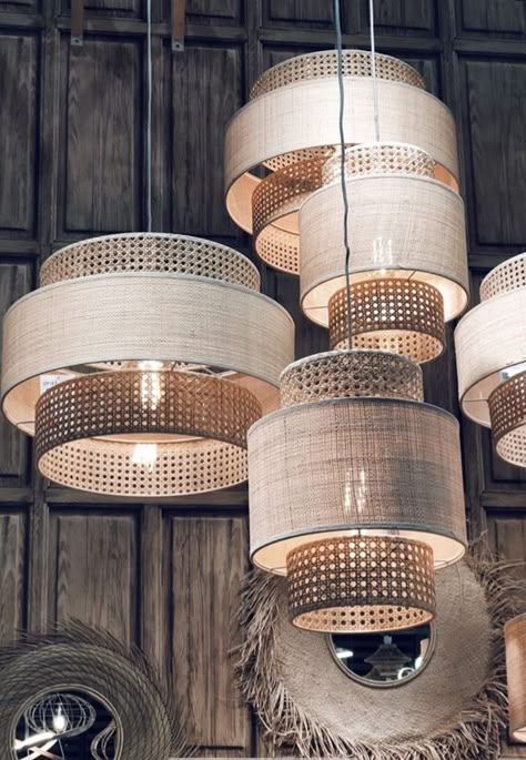 Bali Pendant Lights, Furniture Design 2023, Creative Furniture Design, Cane Lights, Paper Basket Weaving, Light Room Decor, Jute Products, Thai Modern, Lobby Ideas