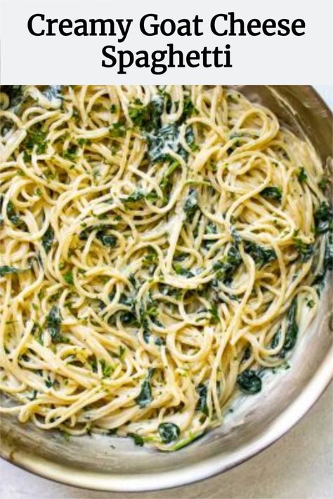 Spaghetti With Goat Cheese, Goat Cheese Spaghetti, Goat Cheese Pasta Recipes, Noddle Recipes, Spaghetti With Spinach, Goat Cheese Stuffed Chicken, Cheese Pasta Recipes, Holy Cannoli, Pasta With Peas