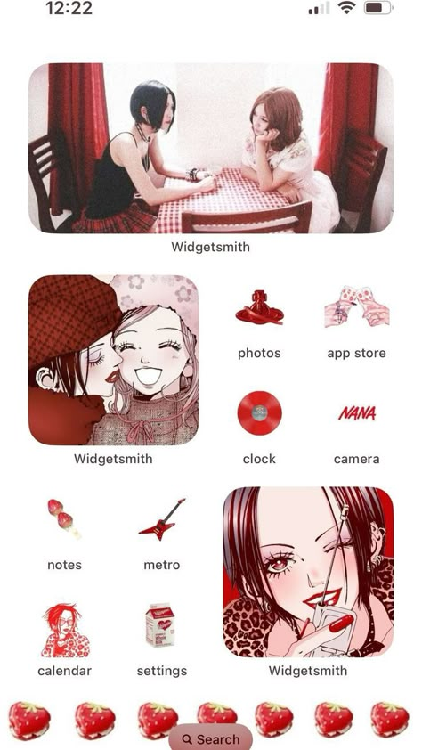 Nana Iphone Layout, Nana Homescreen Layout, Nana Phone Layout, Nana Phone Theme, Nana Wallpaper Iphone, Red Theme Phone, Nana Homescreen, Red Iphone Layout, Red Phone Layout