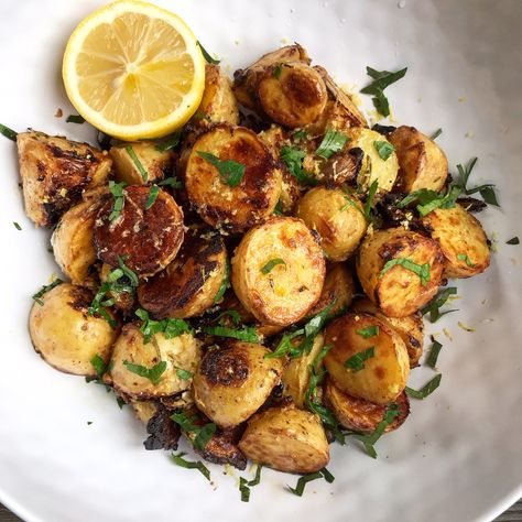 Dijon Herb Roasted Potatoes • Chef Jen Herb Potatoes, Roasted Whole Chicken, Herb Roasted Potatoes, Gluten Allergy, Quick Side Dishes, Whole Roasted Chicken, Herb Chicken, Beef Tenderloin, Crispy Potatoes