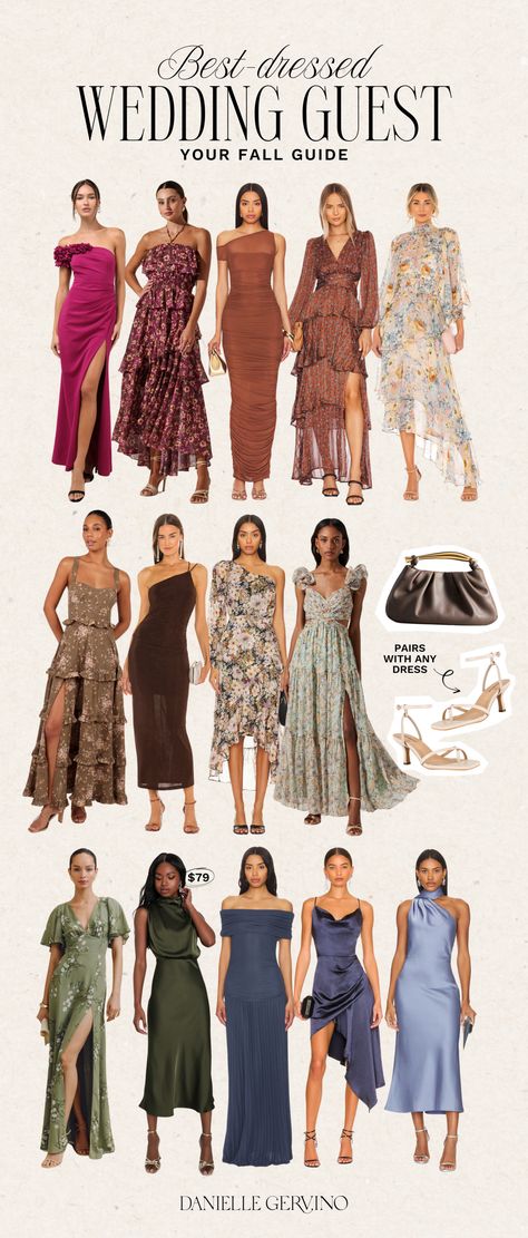 Best-Dressed Guest: Fall 2024 Wedding Guest Dresses Fall Wedding Guest Dress Formal, Formal Dresses Satin, Fall Wedding Guest Attire, Fall 2024 Wedding, Wedding Guest Dresses Fall, Cocktail Dress Attire, Dress Fall Wedding Guest, Fall Dress Trends, Formal Wedding Guest Attire