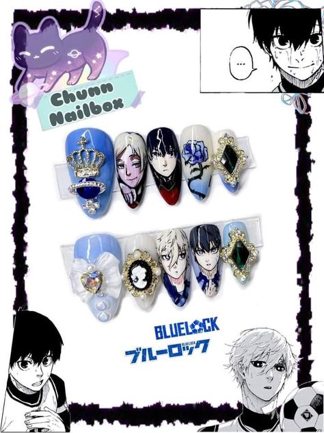 Blue Lock Nails, Nail Anime, Anime Nail, Nails Box, Fake Nails Designs, Paper Cutouts, Anime Nails, Paper Cutout, Blue Lock