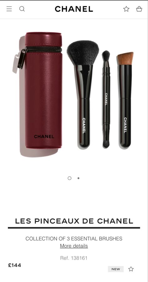 A set of 3 essential brushes in a leather case you can take everywhere with you. Includes a foundation brush, a blush brush, and an eye brush. Chanel Fall 2023, Chanel Makeup Brushes, Chanel Brushes, Vanity Organization, Beauty Tips For Hair, Chanel Makeup, Eye Brushes, Blush Brush, Foundation Brush