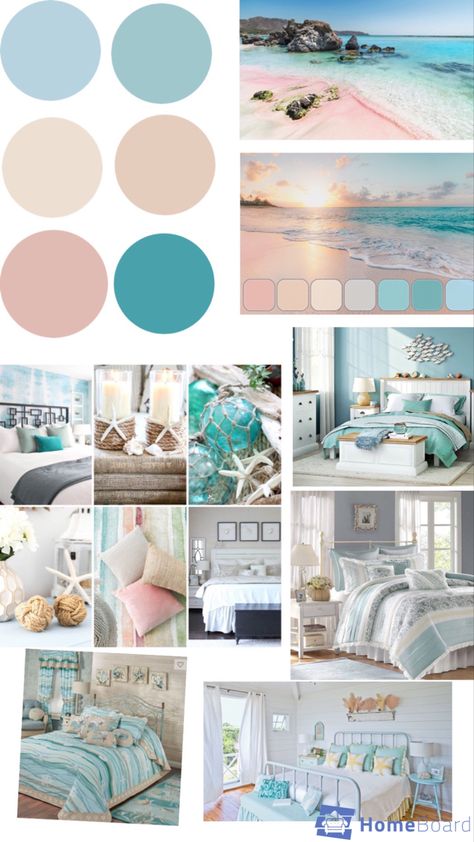 Seashore Bedroom Ideas, Bedroom Decor Beach Coastal Style, Beach Room Colors, Beach Bedroom Paint Colors, Beach Cottage Style Interior, Pastel Beach House Decor, Florida Themed Room, Coastal Bedroom Color Palette, Coastal Color Pallet