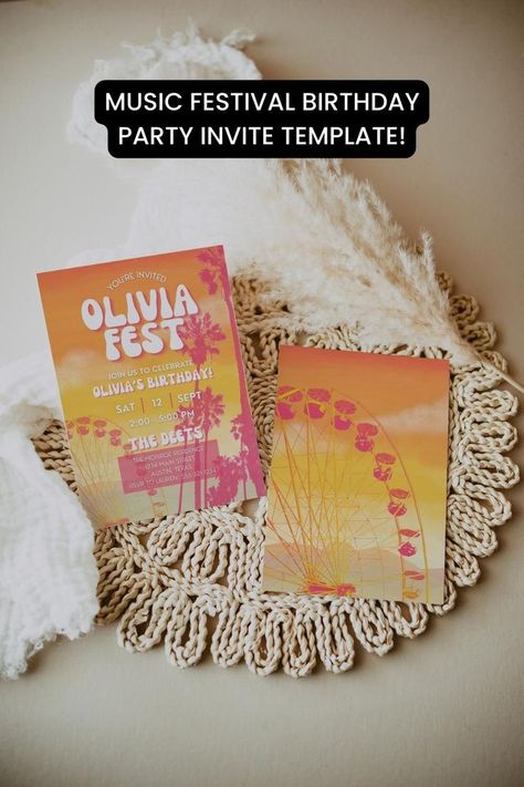 Get ready to groove with our music festival birthday party invitation! Perfect for kids and adults, our retro boho invite is perfect for any desert music fest bday party. Music Festival Birthday Party, Music Festival Birthday, Boho Invite, Groovy Music, Festival Birthday Party, Festival Girls, Boho Invitations, Girl Birthday Party Invitations, Festival Theme