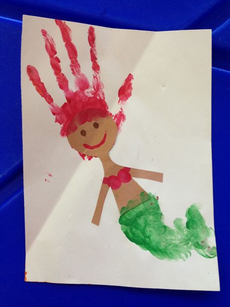 Handprint and fingerprint mermaid. Preschool and kindergarten craft. Kindergarten Craft, Kindergarten Crafts, Hand Print, School Crafts, Preschool Crafts, Fingerprint, Fun Activities, Kindergarten, Preschool