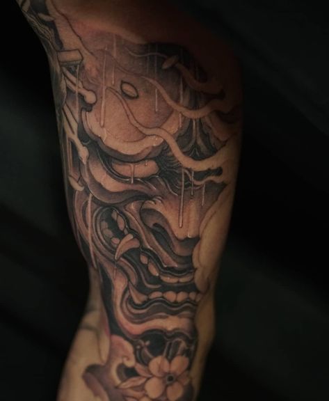 Japanese Forearm Tattoo, Mask Tattoo Design, Forearm Name Tattoos, Japanese Hand Tattoos, Oni Mask Tattoo, Black Men Tattoos, Hannya Mask Tattoo, Dragon Tattoo Art, Half Sleeve Tattoos Drawings