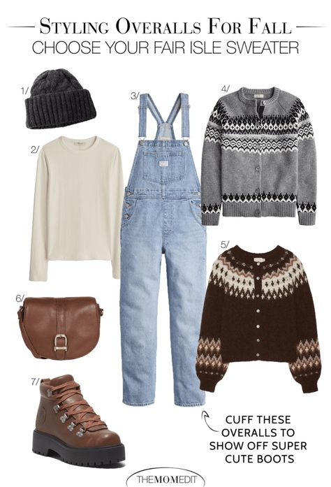 5 Ways To Wear Overalls Now (Hint: Bring On The Layers) Overalls And Jacket Outfit, White Overalls Outfit Winter, How To Style Overalls Winter, Winter Overall Outfits, Tan Overalls Outfit, Denim Overalls Outfit Winter, Overall Winter Outfit, Overall Outfits Winter, Overall Dress Outfit Winter