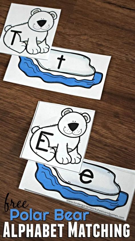 FREE Polar Bear Alphabet Matching - this free printable literacy activity is perfect for helping preschool and kindergarten age kids practice matching uppercase and lowercase letters #wintertheme #polartheme #arctictheme #alphabet #preschool #kindergarten #literacy #alphabetmatching #uppercaseletters #lowercaseletters