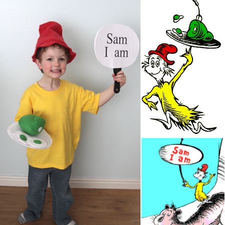 super #easy #DIY #Halloween #costume: I am Sam from Green Eggs and Ham! #Dr #Seuss Book Character Day For Boys, Sam I Am Costume, Book Week Ideas, Dr. Seuss Costumes, Story Book Costumes, Dr Suess Day, Kids Book Character Costumes, Seuss Costumes, Dr Seuss Costumes