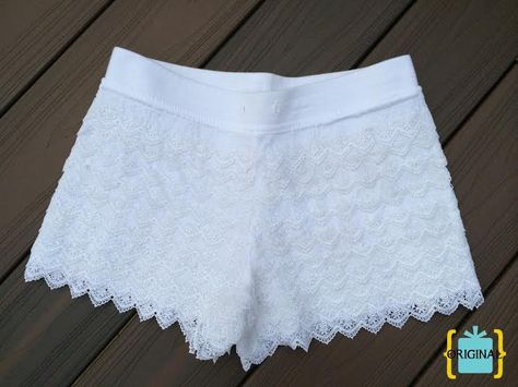 Chic Lace Shorts With Lace Trim, Lace Trim Lace Shorts, Fitted Lace Shorts With Lace Trim, Short Shorts With Lace Trim For Beach, Diy Lace Shorts, Air Force Wedding, Diy Shorts, Wedding Lingerie, Diy Clothes Design