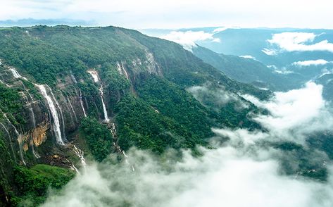 Cherrapunji Meghalaya, Seven Sisters Waterfall, Kolkata Travel, Waterfall Pictures, Shillong, Arunachal Pradesh, Seven Sisters, States Of India, Water Falls