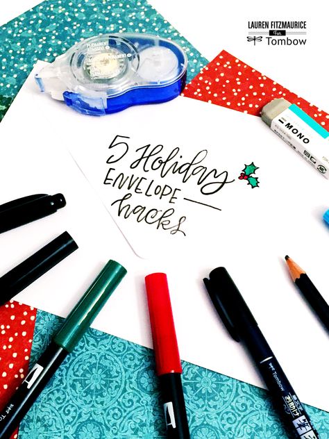 Decorate Christmas Card Envelopes, Creative Ways To Address Christmas Cards, Addressing Envelopes By Hand Simple, Fun Ways To Address Envelopes, Xmas Envelope Ideas, Christmas Card Lettering Envelope, Handwritten Addressed Envelopes, Christmas Card Addressing Handwriting, Christmas Envelope Art Diy