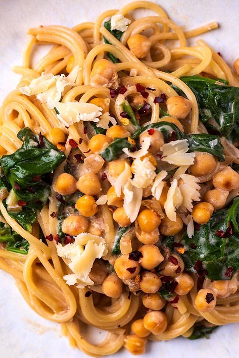 Chickpeas And Pasta, Pasta And Chickpeas, Pasta Chickpeas, Pasta With Chickpeas, Chickpeas And Spinach, Spinach Healthy, Pasta With Meat Sauce, Creamy Pasta Sauce, Best Pasta Dishes