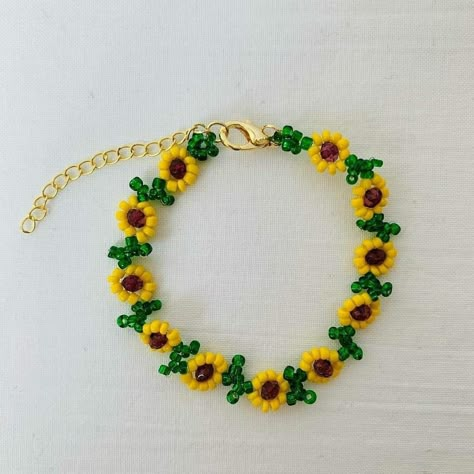 Sunflower Necklace Diy, Sunflower Bracelet Diy, Sunflower Beaded Necklace, Beaded Sunflower Bracelet, Sunflower Beaded Bracelet, Sunflower Bracelet, Diy Beaded Rings, Diy Collier, Diy Friendship Bracelets Patterns