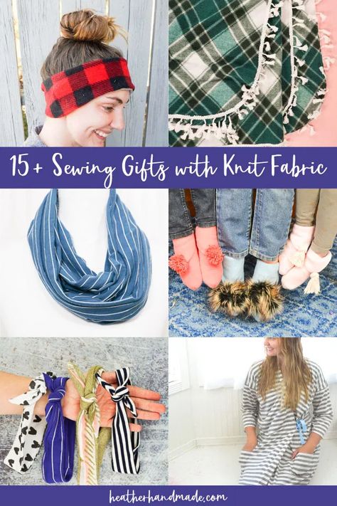 19 Sewing Gifts with Knit Fabric • Heather Handmade Knit Fabric Projects, Sewing Projects To Sell, Fun Sewing Projects, Bandana Bib Pattern, Circle Skirt Tutorial, Pencil Skirt Pattern, Projects To Sell, Bright Sweater, Diy Slippers