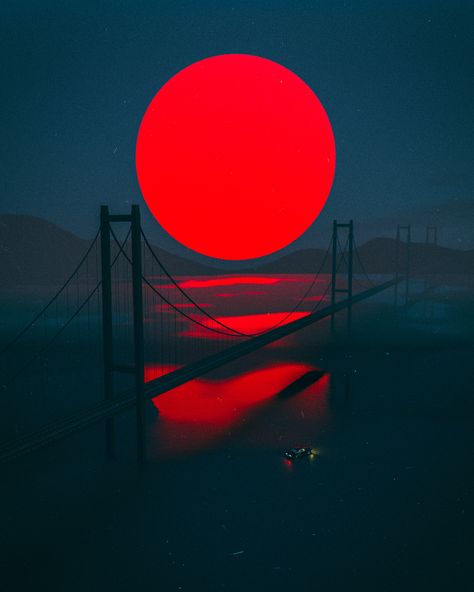 Red Moon on Behance Iran City, Moon City, City Drawing, Red Sunset, Moon Illustration, Conceptual Photography, Art Digital Art, Red Moon, Fine Arts