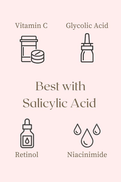 Learn about the serums that is best matched with salicylic acid. #retinol #niacinamide #vitamincserum #glycolicacid Retinol And Salicylic Acid, Salycilic Acid Routine, How To Use Salicylic Acid, Niacinamide Benefits, Retinol Niacinamide, Medical Aesthetician, Lovely Makeup, Skin Facts, Basic Skin Care