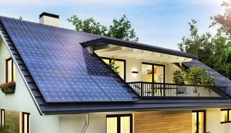 Free Solar Panels, Home Designs Exterior, Solar Panels Roof, Solar Power House, Solar Solutions, Solar Roof, Interior Design Per La Casa, Farmhouse Barndominium, Metal Building Homes