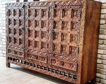 99Souvenirs Vintage and Handcarved Indian Furniture by 99Souvenirs Indian Cabinet, Furniture Entryway, Cabinet Console, Wooden Console Table, Wooden Bedside Table, Wooden Wall Panels, Wooden Console, Indian Furniture, Carved Furniture