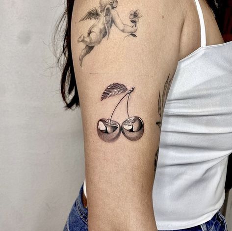 Cherry Tattoo, Silver Tattoo, Cherry Tattoos, Tattoo Shading, 4 Tattoo, Metal Tattoo, Tatuaje A Color, Dope Tattoos, Simplistic Tattoos