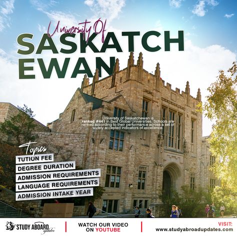 https://youtu.be/EL44VFAZ44w https://studyabroadupdates.com/university-of-saskatchewan-2023/ Founded on March 19, 1907, the Institution of Saskatchewan is a public research university in Saskatoon, Saskatchewan, Canada. It is situated on the east bank of the South Saskatchewan River. The University of Saskatchewan is listed in the top 441 universities worldwide. The QS World University Rankings for 2023 place it at #473. Saskatoon Saskatchewan, University Of Saskatchewan, Saskatchewan Canada, March 19, The East, The South, University