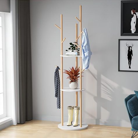 Amazon.com: LIWSHWZ Coat Rack Stand Free Standing White, Hall Coat Tree Wood with Shelf and 9 Hooks for Jackets Coats Hats Bags for Entryway Home Office (White) : Home & Kitchen Narrow Foyer, White Hall Tree, Coat Rack Stand, Wood Coat Rack, Hanging Coat Rack, Coat Tree, White Hall, Office Entryway, Standing Coat Rack