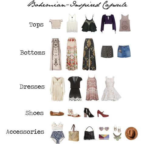 Bohemian-Inspired Capsule Wardrobe by radeleine on Polyvore featuring Betsey Johnson, Alex Perry, Ally Fashion, Wet Seal, Abercrombie & Fitch, Temperley London, Dorothy Perkins, Chinese Laundry, Rip Curl and Jimmy Choo Moda Hippie Chic, Look Boho Chic, Estilo Hippie, Mode Boho, Boho Chic Outfits, Mode Chic, Moda Boho, Temperley London, Chinese Laundry