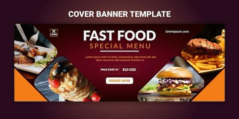 Food menu and restaurant facebook cover ... | Premium Vector #Freepik #vector #delicious #food-banner-restaurant #food-banner #food-cover Restaurant Flex Banner Design, Banner Restaurant Design, Restaurant Banner Design Ideas, Food Banner Design Restaurant, Fast Food Banner Design, Food Menu Design Ideas, Restaurant Banner Design, Christmas Facebook Banner, Food Facebook Cover