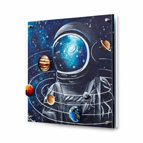 Space Painting Astronaut, Outer Space Canvas Painting, Astronaut Painting Ideas, Cool Space Paintings, Astronaut Acrylic Painting, Space Aesthetic Painting, Galaxy Planet Painting, Nasa Painting, Space Art Drawing