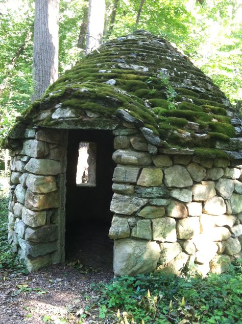 moss covered stone house at Pomerance, Cos Cob, CT Moss Covered House, Moss Covered Building, Natural Beehive, Stone Shed, Stone Age Houses, Root Cellars, Stone Structures, Circular Buildings, Stone Building