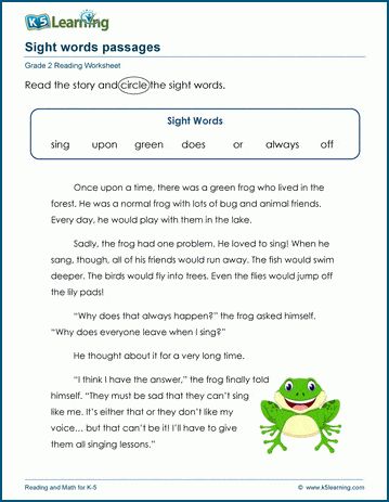 Students identify sight words from within a text of about 150-200 words. Free | Reading | Worksheets | Grade 2 | Printable Worksheets Grade 2, Kindergarten Vocabulary, Nouns Verbs Adjectives Adverbs, Early Science, Sight Word Sentences, Cursive Writing Worksheets, Comprehension Exercises, Cursive Words, Learning Sight Words