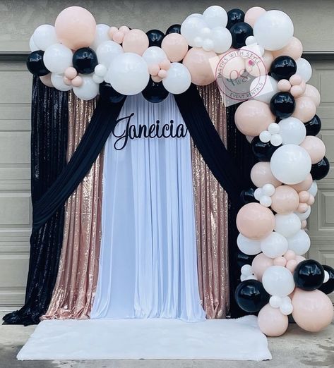 Prom Balloon Backdrop Ideas, Curtain Backdrop With Balloons, Square Backdrop With Balloons, Prom Backdrop Ideas Outside, Prom Theme Decorations, Prom Balloons, Winter Wonderland Christmas Party, Prom Backdrops, Prom 23