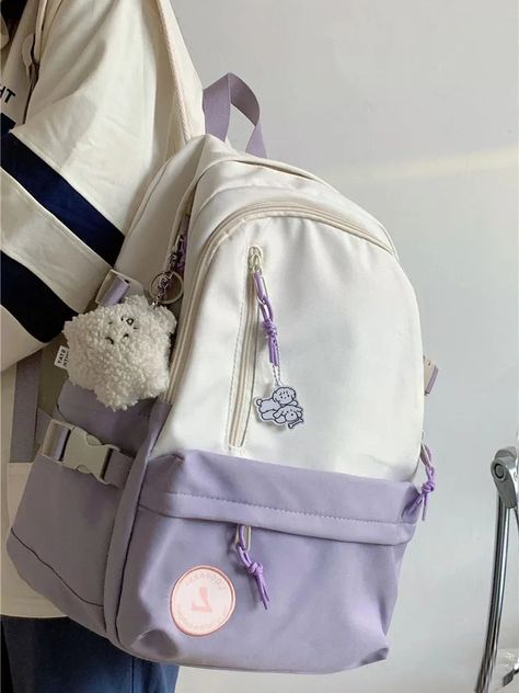 UAKISS - Women Backpack Korean Fashion Travel Bag Zipper High Capacity Notebook Harajuku Laptop Kawaii Teenagers Aesthetic School Bags PS: Send a bead chain to the dog Size: height 40 width 30cm, can hold 14-inch laptop Material: Polyester Korean School Bag Aesthetic, Aesthetic School Bags, Kou Diabolik Lovers, Pastel Backpack, Backpack Korean, Stylish School Bags, My Style Bags, Aesthetic School, Pretty Jewelry Necklaces