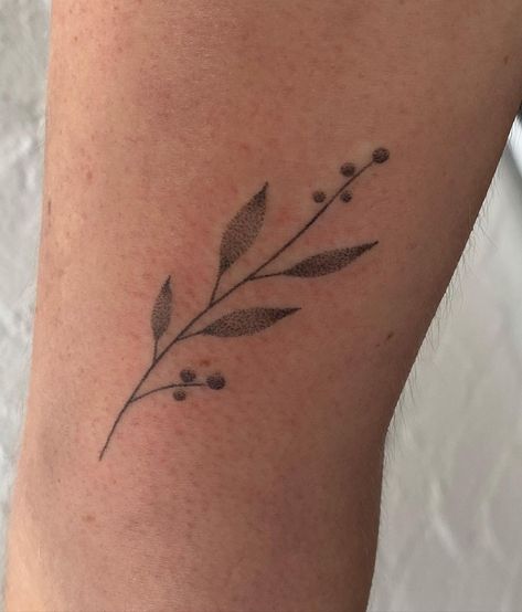 Stick And Poke Flower Tattoo, Dotwork Stick And Poke, Acorn Stick And Poke Tattoo, Plant Stick And Poke, Leaf Stick And Poke, Hand Poked Tattoo Ideas, Dotwork Leaf Tattoo, Botanical Stick And Poke, Handpoke Tattoo Ideas