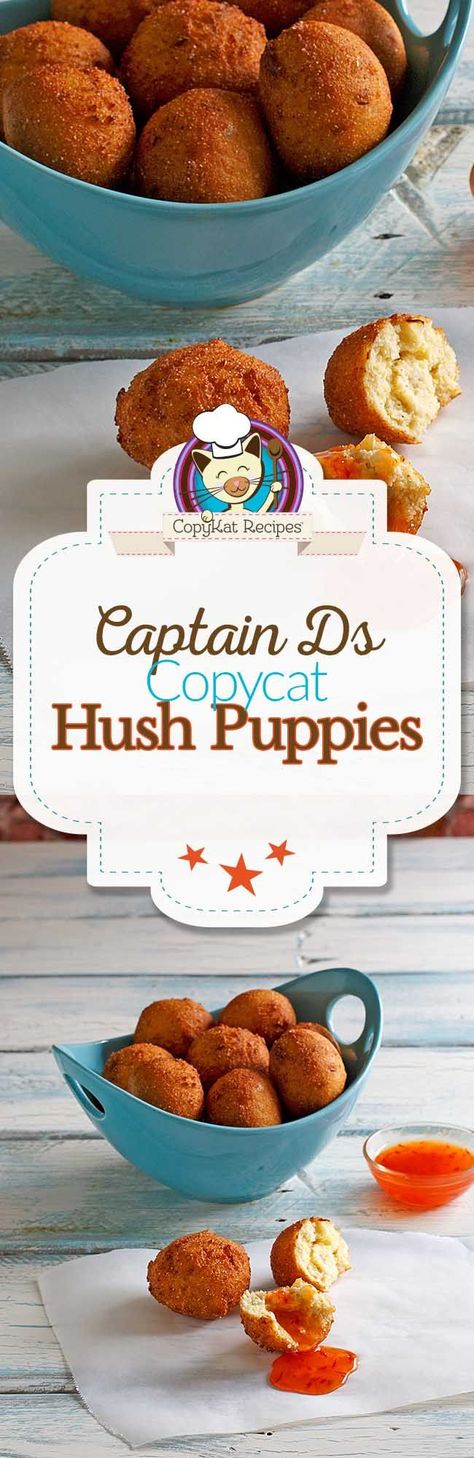 You can recreate Captain Ds hush puppies at home with this copycat recipe. Hush Puppies Recipe, Copykat Recipes, Copycat Restaurant Recipes, Cat Recipes, Hush Puppies, Restaurant Recipes, Copycat Recipes, Appetizer Snacks, Seafood Recipes