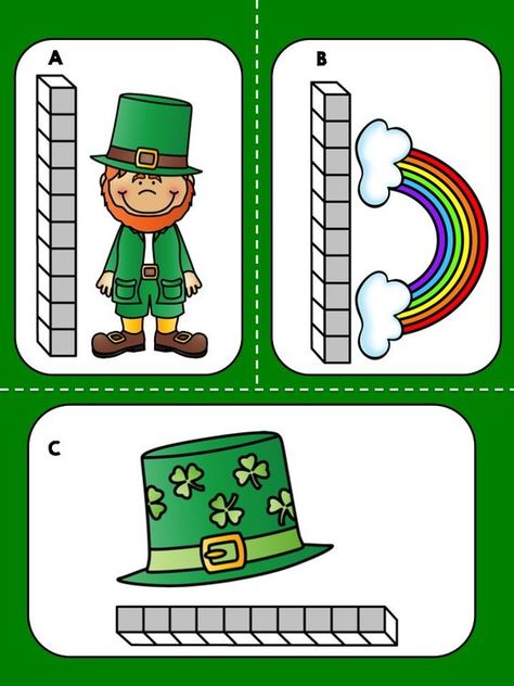 Kindergarten March, March Math, Measurement Centers, Spring Kindergarten, St Patricks Day Crafts For Kids, Measurement Activities, St Patrick Day Activities, March Activities, St Patrick's Day Crafts